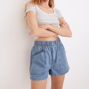 NWT MADEWELL Denim Pull-On Utility Shorts in Grandfield Wash size 25